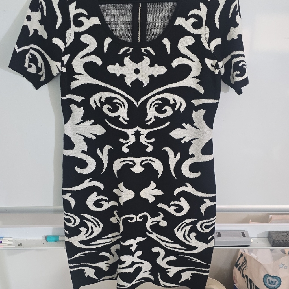 Pink Rose Black and Cream Mini Dress